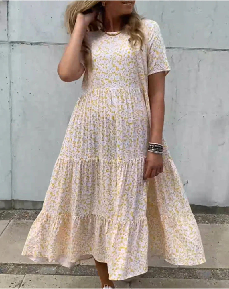 Damen nan luftiges Stufenmaxikleid im Boho-Babydoll-Stil mit geraffter Unterbrust und kurzen Ärmeln Echo Archiv
