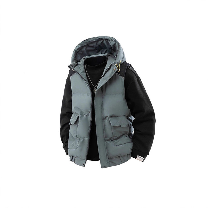 Herren Gesteppte Outdoor-Weste mit Kapuze, Cargo-Taschen und verstellbarem Saum Echoarchiv