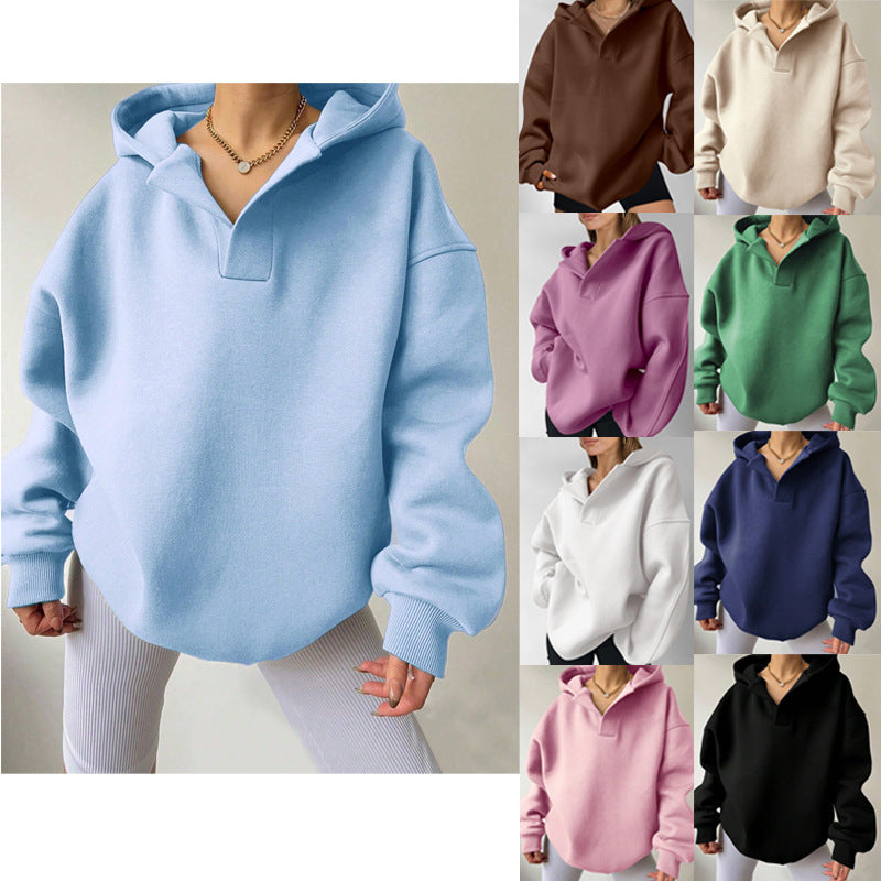 Damen Oversized Kapuzenpullover mit halbem Reißverschluss Echoarchiv