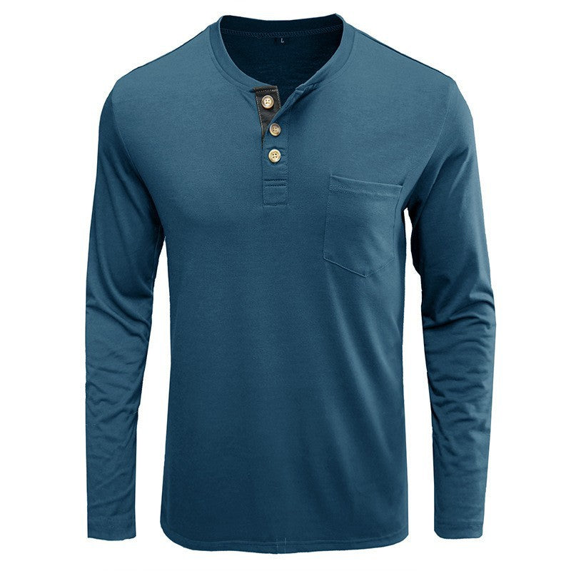 Herren Langarmshirt mit modernem Henley-Kragen und Brusttasche Echoarchiv