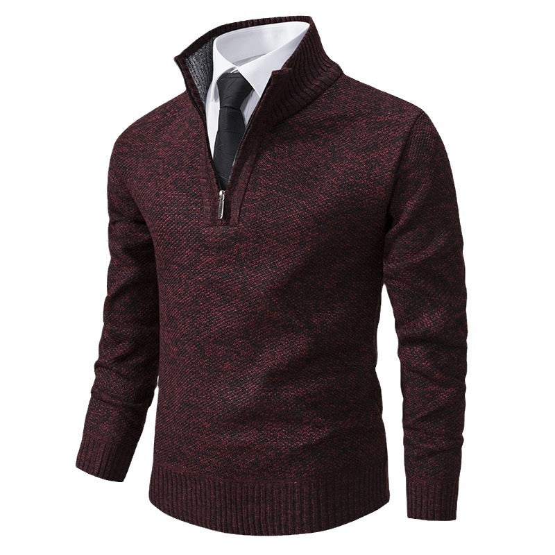 Herren eleganter Strickpullover mit halbem Reißverschluss und strukturierter Oberfläche Echoarchiv