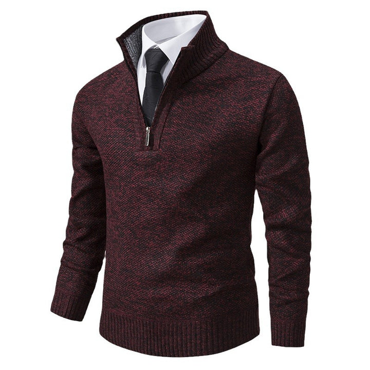 Herren eleganter Strickpullover mit halbem Reißverschluss und strukturierter Oberfläche Echoarchiv