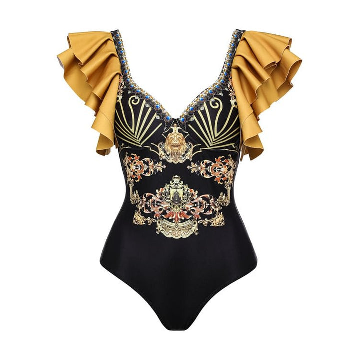 Damen Einteiler Badeanzug mit elegantem Design und passendem Wickeltuch Echo Archiv