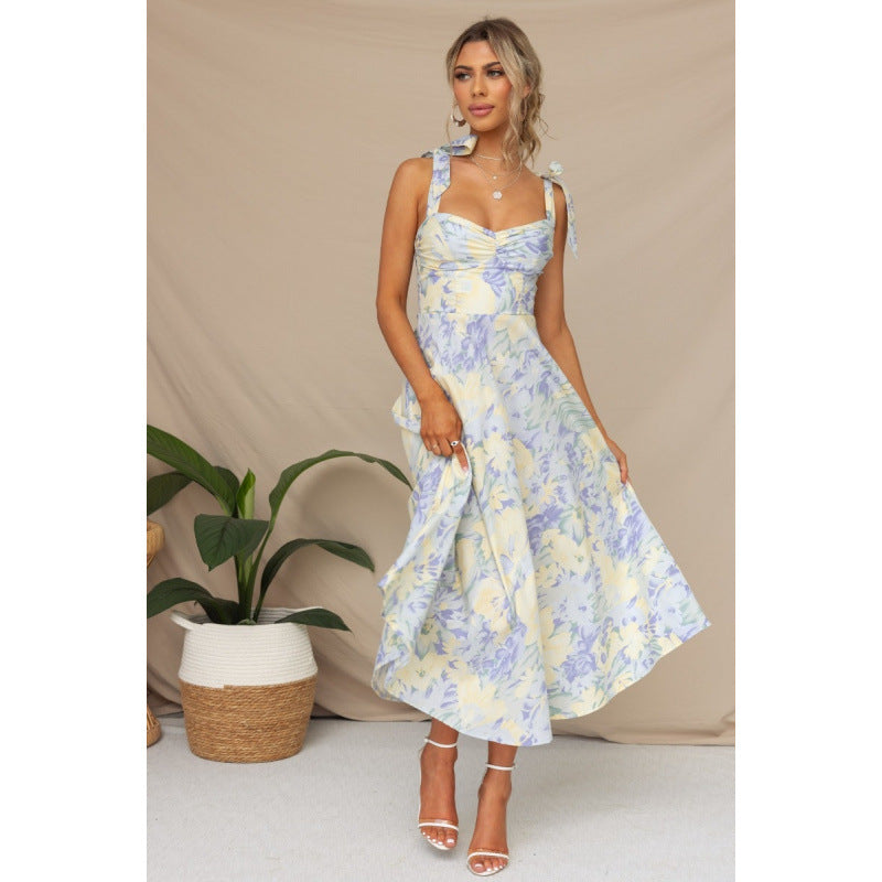 Damen Sommerliches Maxikleid mit verstellbaren Trägern und Raffungen Echo Archiv