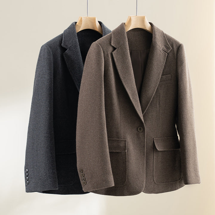 Damen Halbgefütterter Ein-Knopf-Wollmix-Blazer mit abgerundetem Saum Echoarchiv