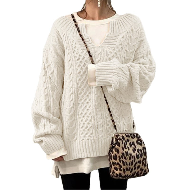 Damen nan weit geschnittener Strickpullover mit Zopfmuster und V-Ausschnitt Echo Archiv