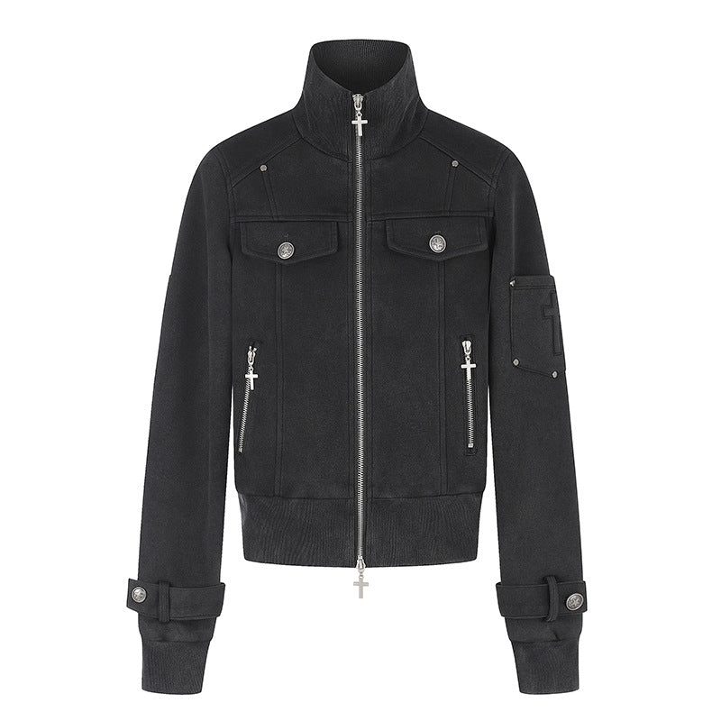Damen Taillierte Zipjacke mit hohem Stehkragen, Zierpatten & verstellbaren Riegeln Echoarchiv