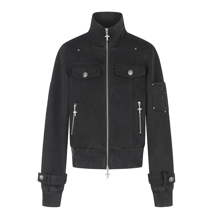 Damen Taillierte Zipjacke mit hohem Stehkragen, Zierpatten & verstellbaren Riegeln Echoarchiv