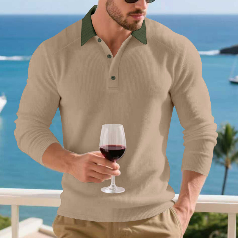 Herren Langarmpoloshirt mit strukturiertem Design und eleganter Knopfleiste Echoarchiv