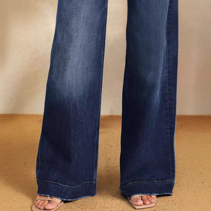 Damen nan hochgeschnittene weitgeschnittene Jeanshose mit Tunnelzugbund und weitem Bein Echo Archiv