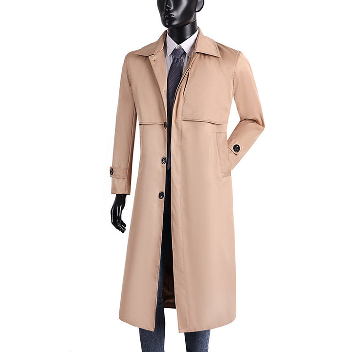 Herren langer Trenchcoat mit verdeckter Knopfleiste und wasserabweisender Ausstattung Echoarchiv