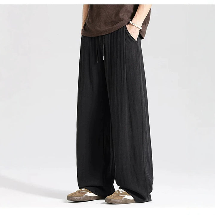 Herren Weite Leinenhose im Oversize-Stil mit Kordelzug und Seitentaschen Echoarchiv