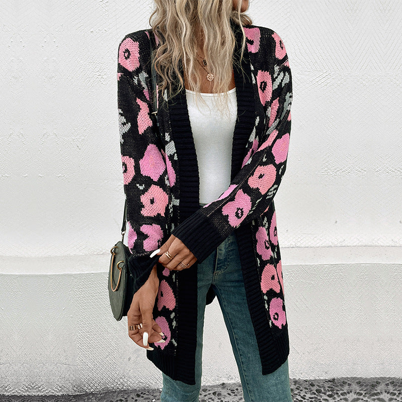 Damen Langer Strickcardigan mit Oversize-Schnitt, Animal-Jacquard und gerippten Bündchen Echoarchiv