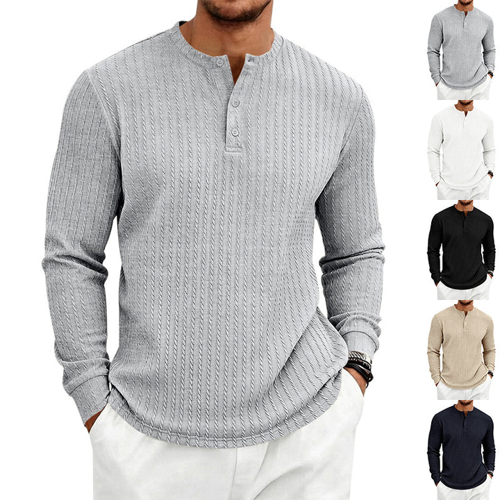 Herren Texturiertes Langarm-Henleyshirt mit Stehkragen und Zopfmuster Echoarchiv