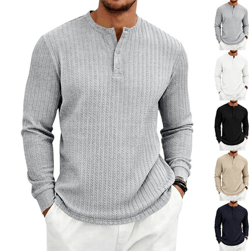 Herren Texturiertes Langarm-Henleyshirt mit Stehkragen und Zopfmuster Echoarchiv