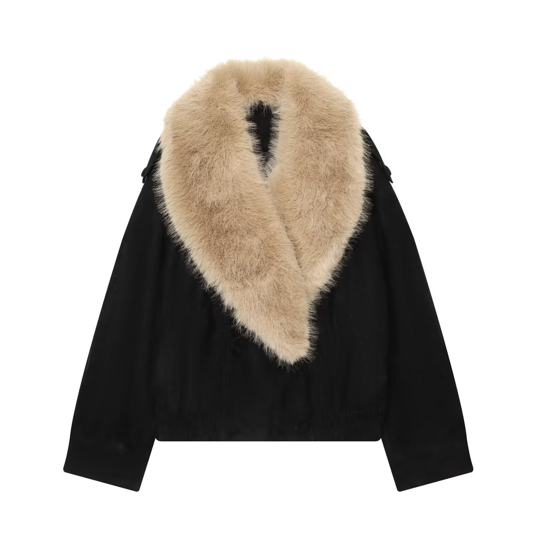 Damen Cropped Veloursjacke mit abnehmbarem XXL-Schalkragen Echo Archiv