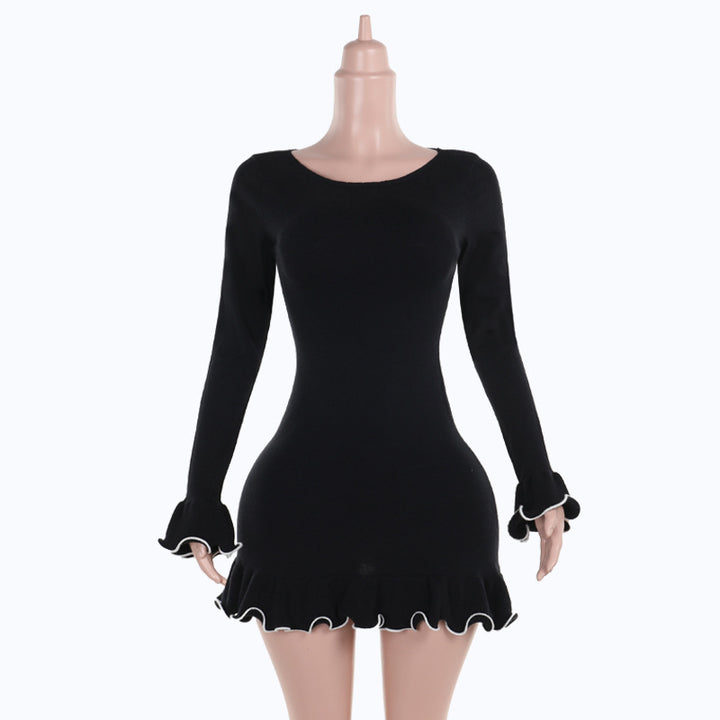 Damen figurbetontes Mini-Kleid mit kreativen Rüschen und langen Ärmeln Echo Archiv