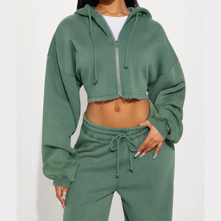Damen nan Kapuzen-Crop-Top und weite Jogginghose Lounge-Set aus weichem Fleece Echo Archiv