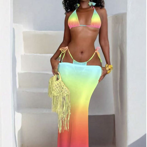 Damen Bikiniset mit modischen Schnürdetails und luftiger Maxikleid-Überwurf Echo Archiv