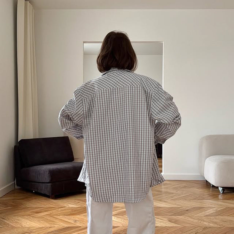 Damen Kariertes Oversize-Hemd mit verlängertem Saum Echoarchiv