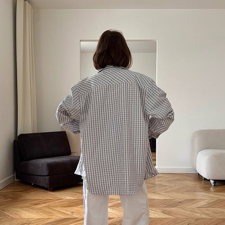Damen Kariertes Oversize-Hemd mit verlängertem Saum Echoarchiv