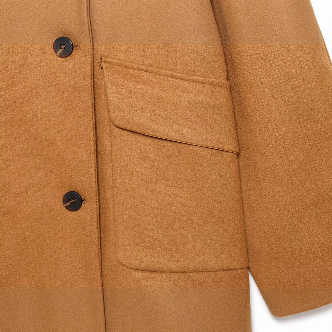 Damen Boxy-Kurzmantel mit hohem Stehkragen und großen Pattentaschen Echoarchiv