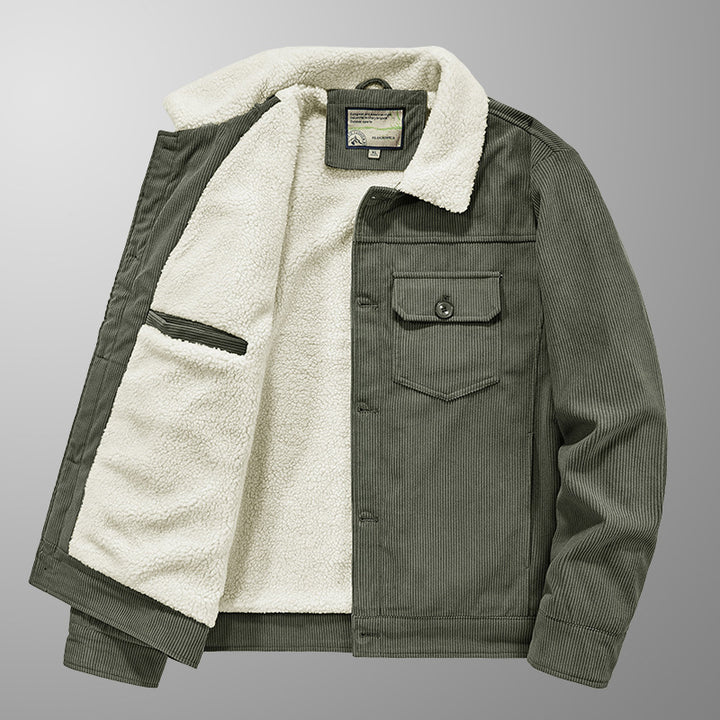 Herren Cord-Truckerjacke mit Sherpa-Innenfutter, Brustpattentasche und geradem Saum Echoarchiv