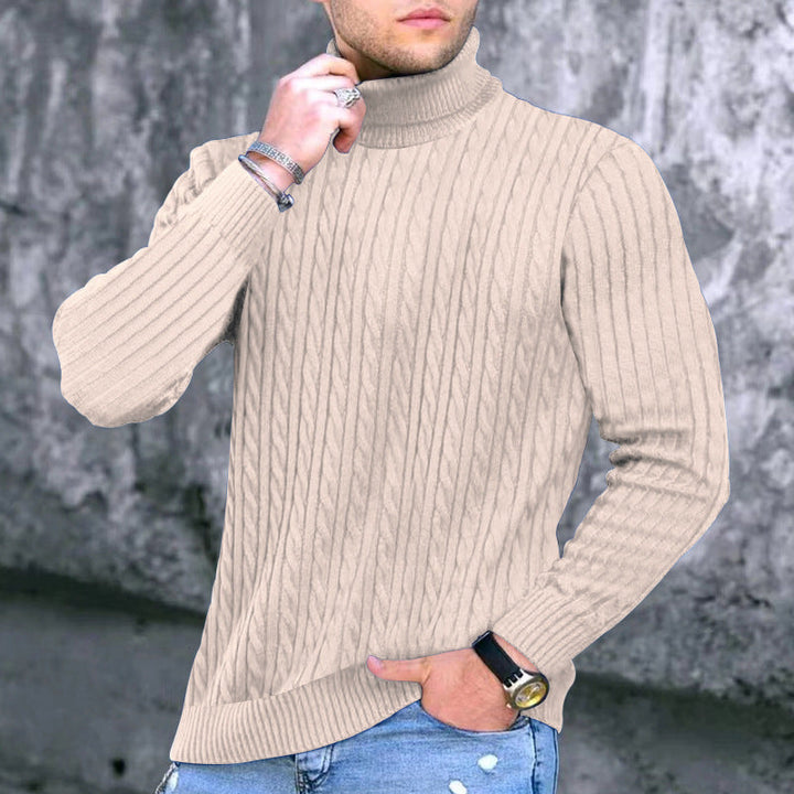 Herren eleganter Rollkragenpullover mit exquisiter Zopfmusterstruktur Echoarchiv