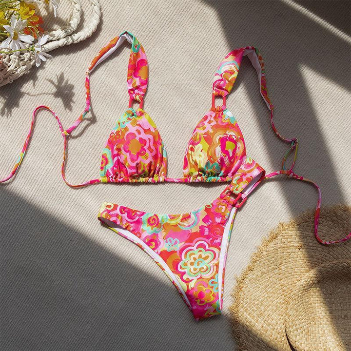 Damen Triangel-Bikini mit verspieltem Blumenmuster und verstellbaren Trägern Echo Archiv