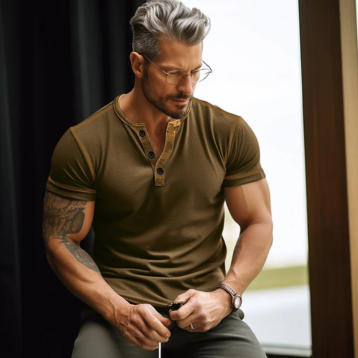 Herren Kurzarm T-Shirt mit Knopfleiste Echoarchiv