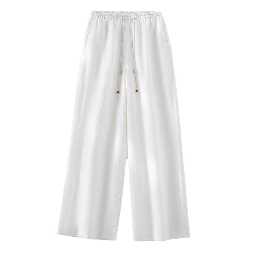 Damen Leichte Hochbund-Loungehose aus Leinenmix mit Tunnelzug und Nadelstreifen-Optik Echoarchiv