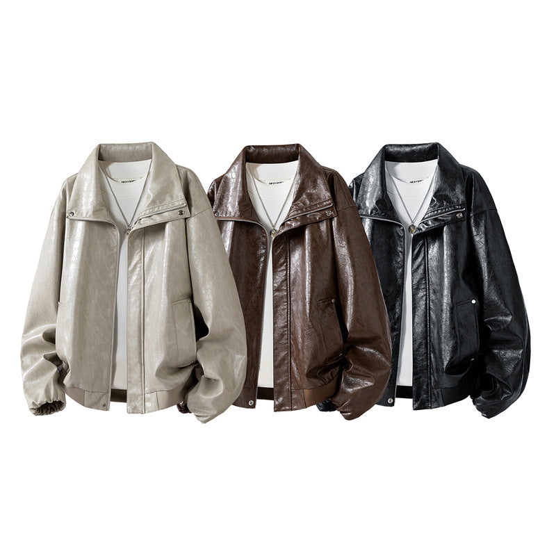 Damen Modische Kunstlederjacke mit hohen Kragen Echo Archiv