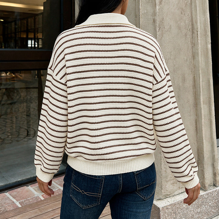 Damen Stylischer V-Ausschnitt Pullover mit Streifen Echo Archiv