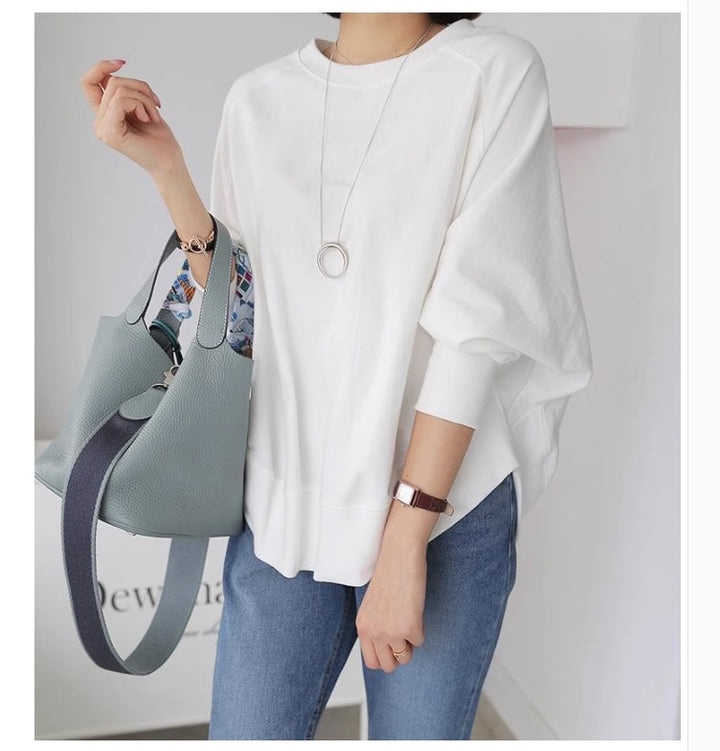 Damen Oversize-Sweatshirt mit Raglanärmeln, abgerundetem Saum und Seitenschlitzen Echoarchiv
