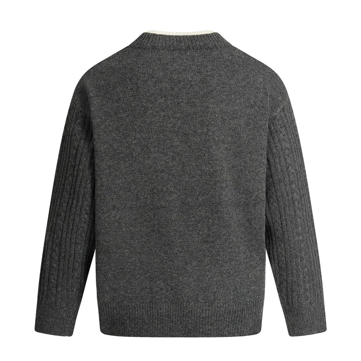 Herren Zopfmuster-Pullover mit V-Einsatz und doppeltem Rollkragen Echoarchiv