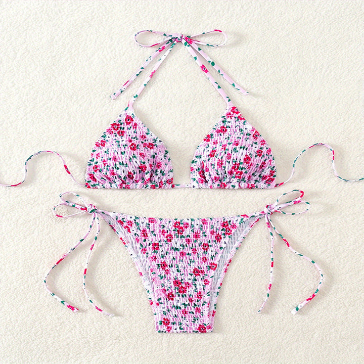 Damen Triangel-Bikini-Set mit verspielter Raffung und hübschem Blumenmuster Echo Archiv