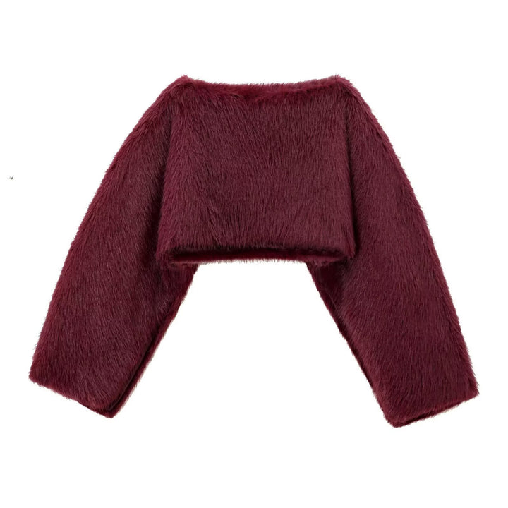Damen nan kuscheliger Cropped-Fellpullover mit weitem Bootneck und voluminösen Ärmeln Echo Archiv