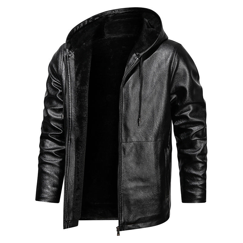 Herren Kapuzen-Lederoptikblouson mit wärmender Teddyfutter‑Innenlage – Taviero