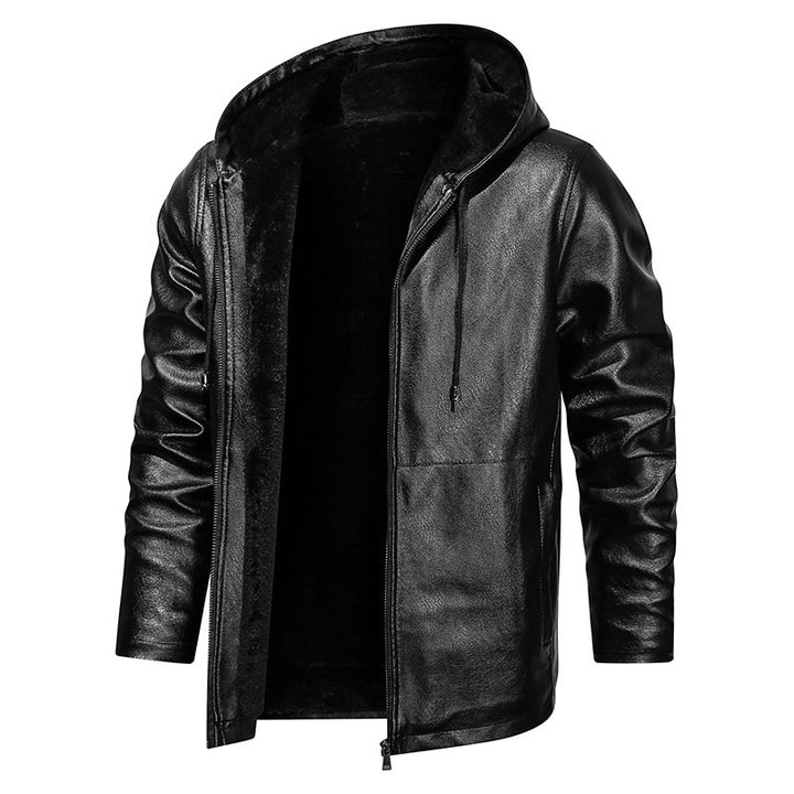 Herren Kapuzen-Lederoptikblouson mit wärmender Teddyfutter‑Innenlage – Taviero