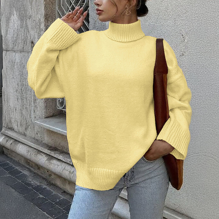 Damen oversize Rollkragenpullover mit breitem Rippkragen, voluminösen Ballonärmeln und verlängertem Bündchen – Mavelle