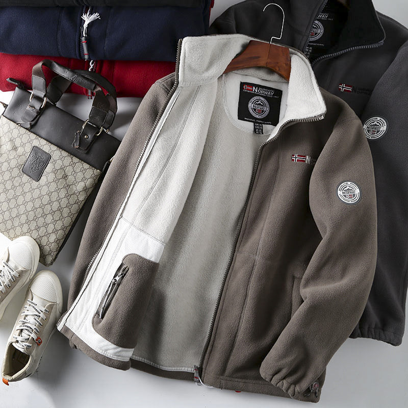 Herren Fleecejacke mit wärmender Teddyfleece-Innenlage, hohem Stehkragen und Reißverschluss – Taviero