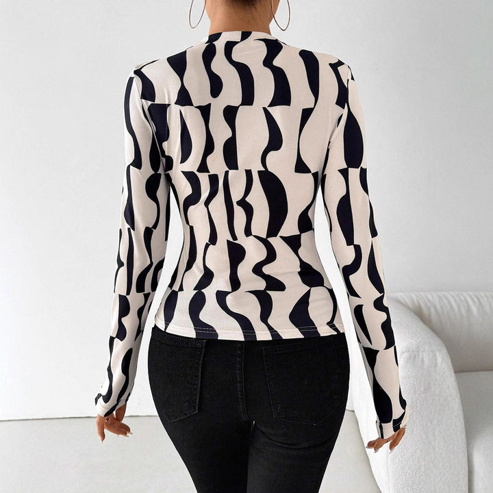 Damen nan tailliertes Langarmshirt mit seitlicher Raffung und Wasserfallausschnitt Echo Archiv