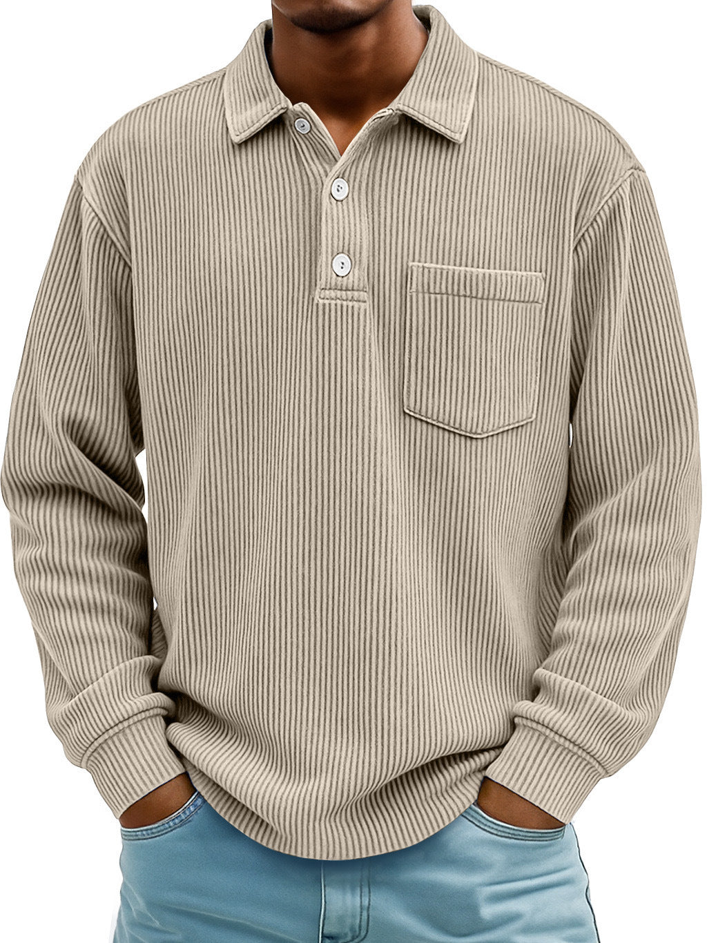 Herren Lässiger Longsleeve Poloshirt aus strukturiertem Stoff Echoarchiv