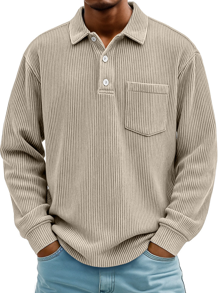 Herren Lässiger Longsleeve Poloshirt aus strukturiertem Stoff Echoarchiv