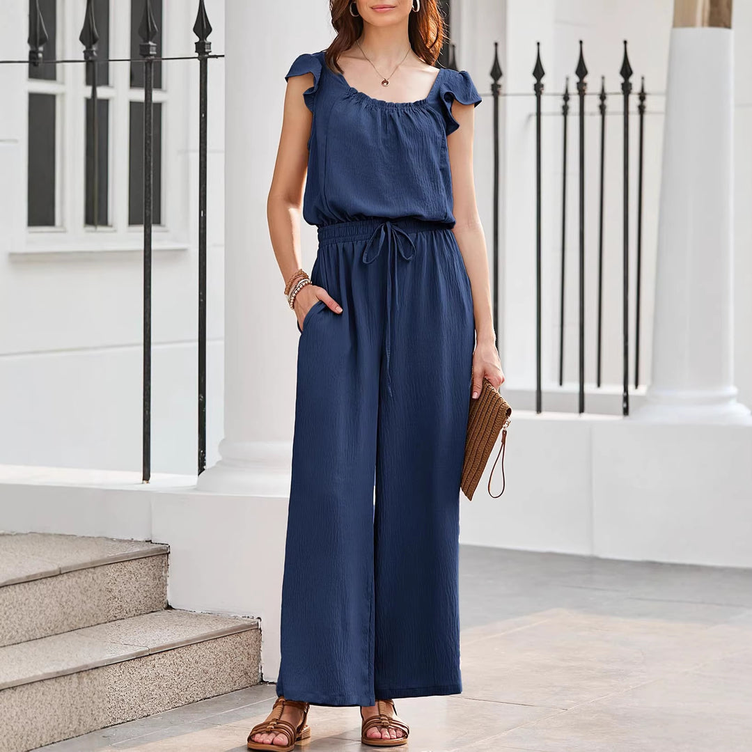 Damen Crinkle-Overall mit weitem Bein, elastischem Taillenbund und Rüschenärmeln Echo Archiv