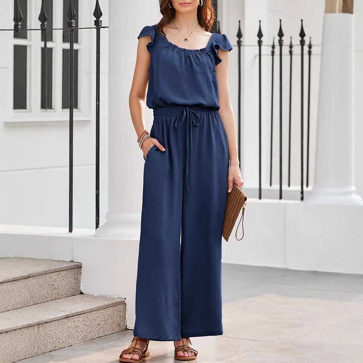 Damen Crinkle-Overall mit weitem Bein, elastischem Taillenbund und Rüschenärmeln Echo Archiv