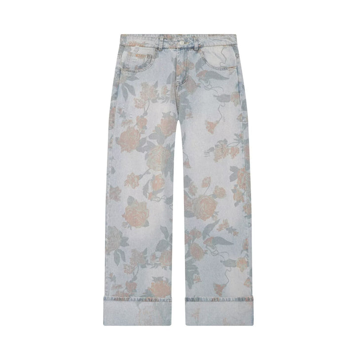 Damen Highwaist-Jeans mit weitem Bein, floralem Allover-Print und Umschlag Echo Archiv