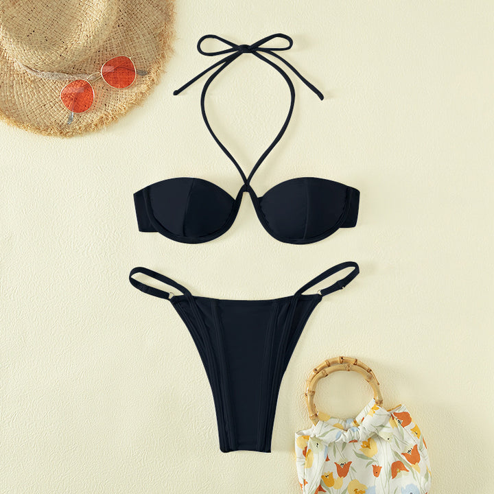 Damen Bandeau-Bikini mit stilvollem Tierdruck und raffinierter Schnürung Echo Archiv
