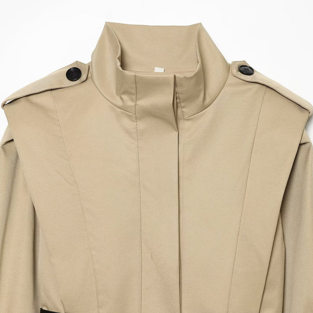Damen Kurzer Cape‑Trench mit hohem Funnelkragen und Taillengürtel Echoarchiv