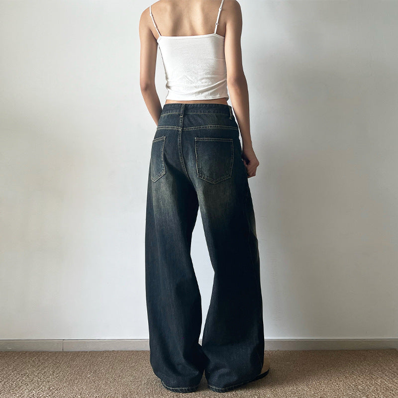 Damen Extraweite Low‑Rise Baggy-Jeans im Vintage-Waschung Echo Archiv